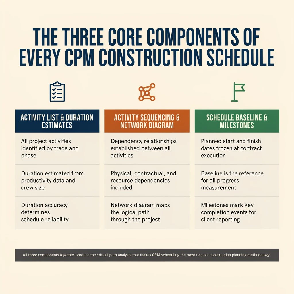 The Three Core Components of Every CPM Construction Schedule