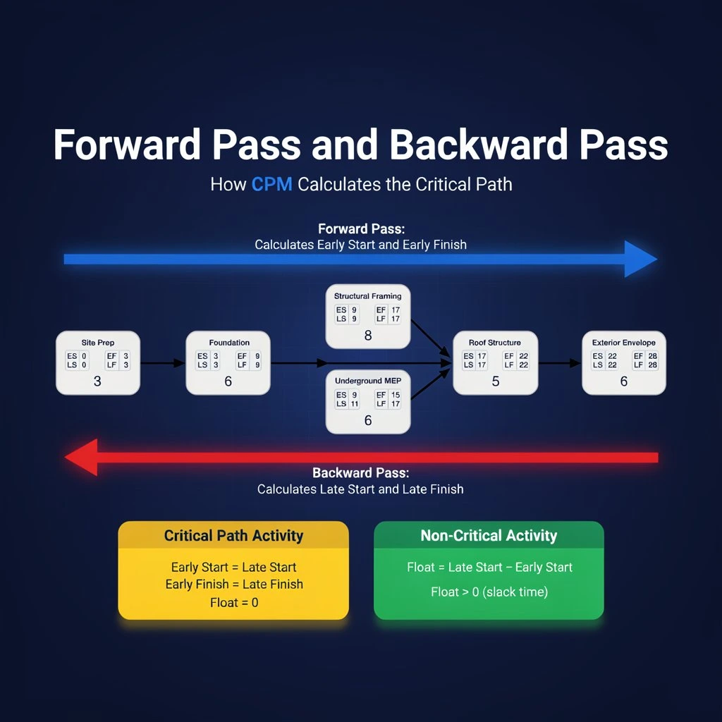 Forward Pass and Backward Pass: How CPM Calculates the Critical Path