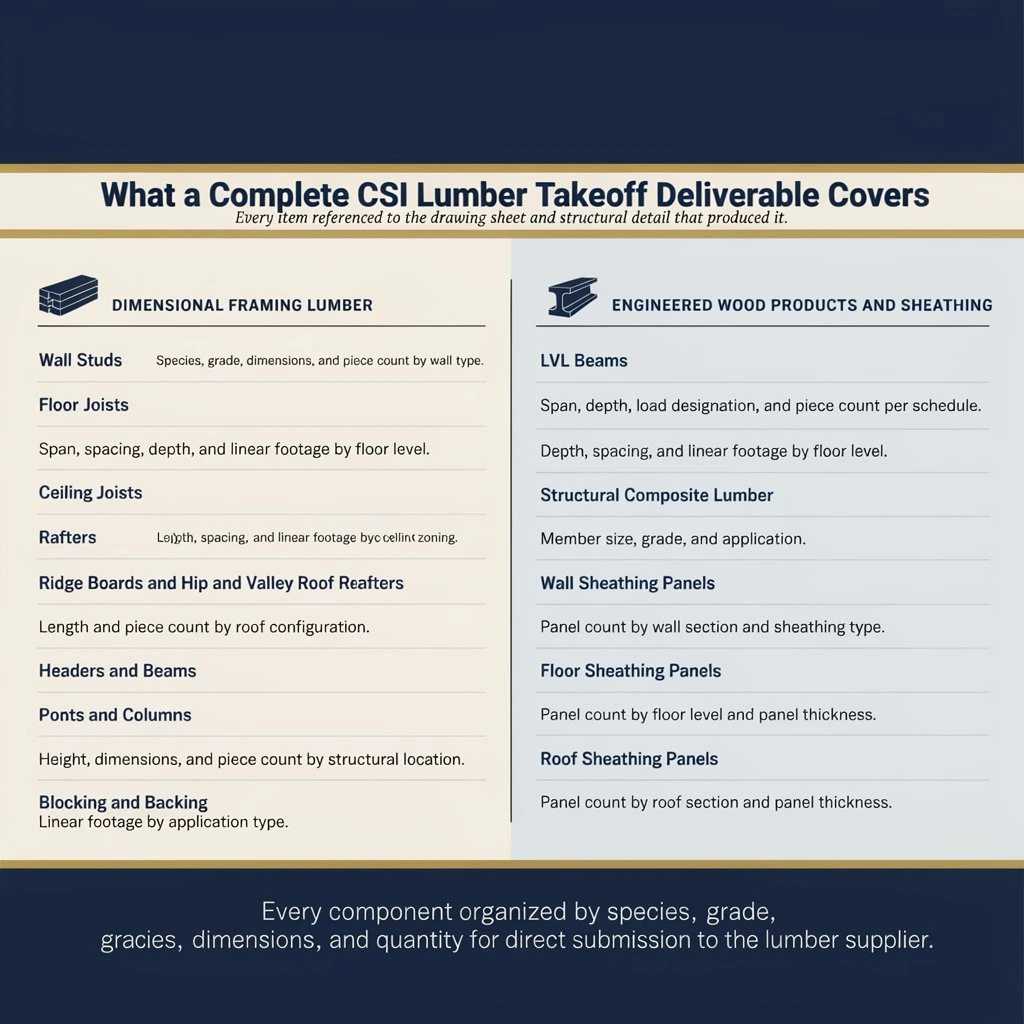What the CSI Lumber Takeoff Deliverable Contains