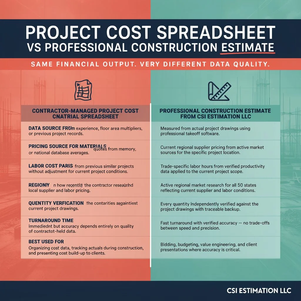 Project Cost Spreadsheet vs Professional Construction Estimate: What Is the Difference?