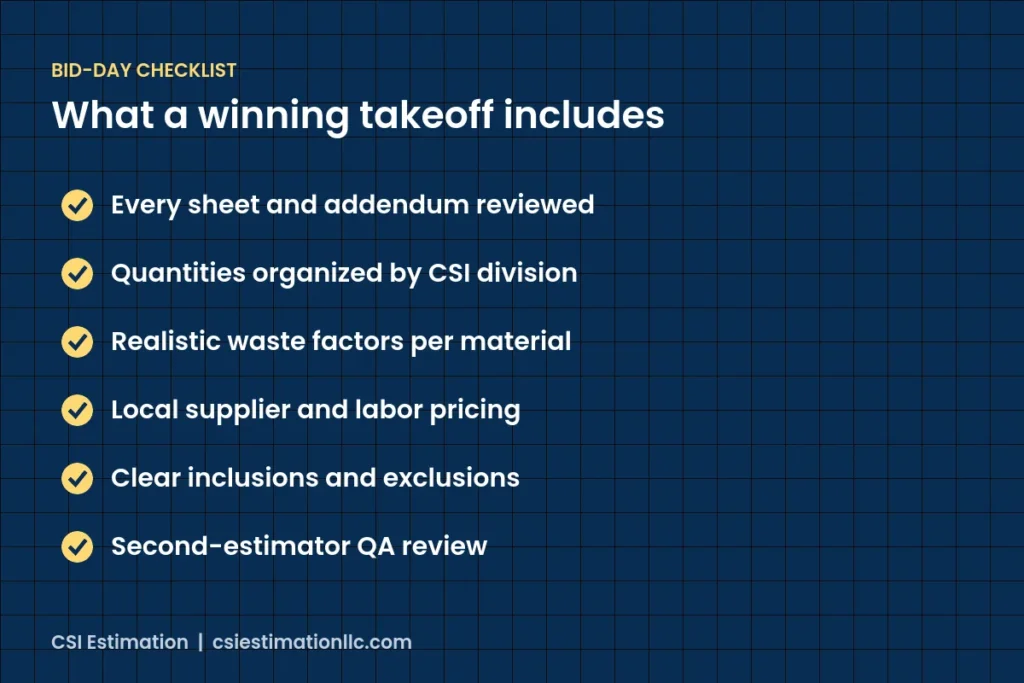 Bid-day checklist for a winning quantity takeoff